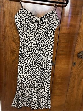 White House Black Market Black and White Printed Midi Slip Dress Size Small